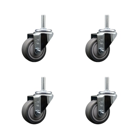Service Caster 3 Inch Thermoplastic Rubber Wheel Swivel 58 Inch Threaded Stem Caster Set Service Caster SCC-TS20S314-TPRB-58212-4